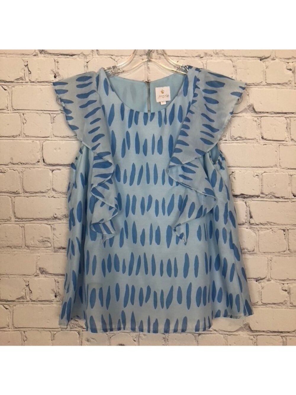 J Marie Blue Print Ruffle Top Size XS